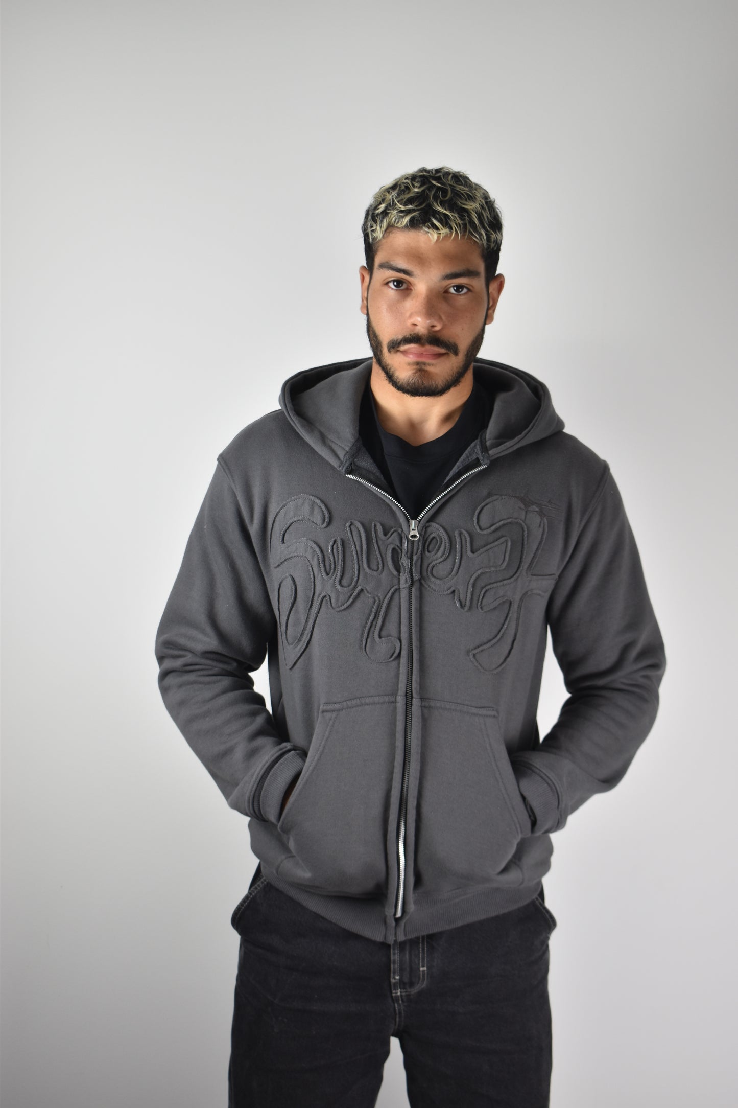 GILET "AMBITION" GRIS A ZIP - BRODERIE