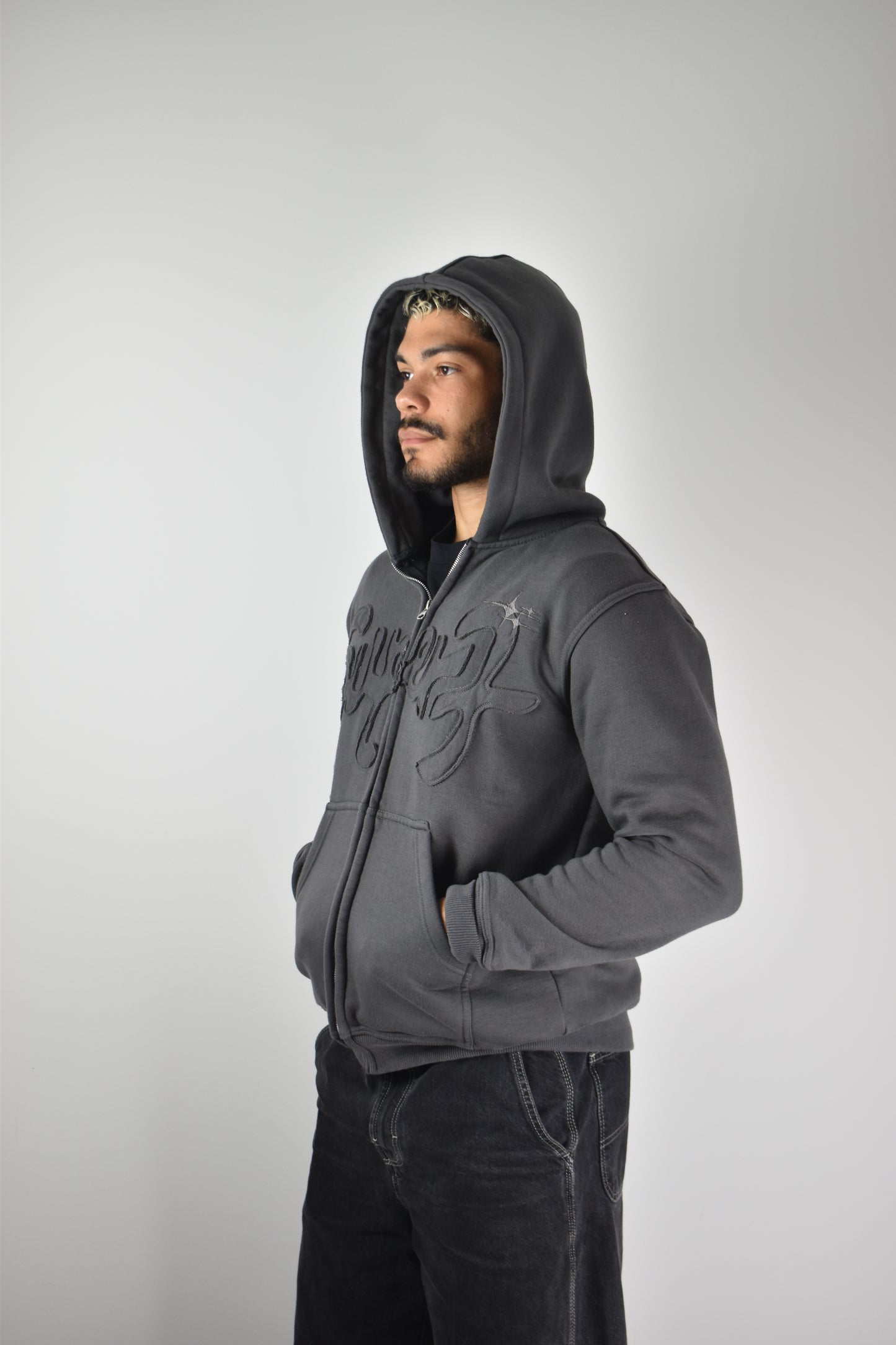 GILET "AMBITION" GRIS A ZIP - BRODERIE