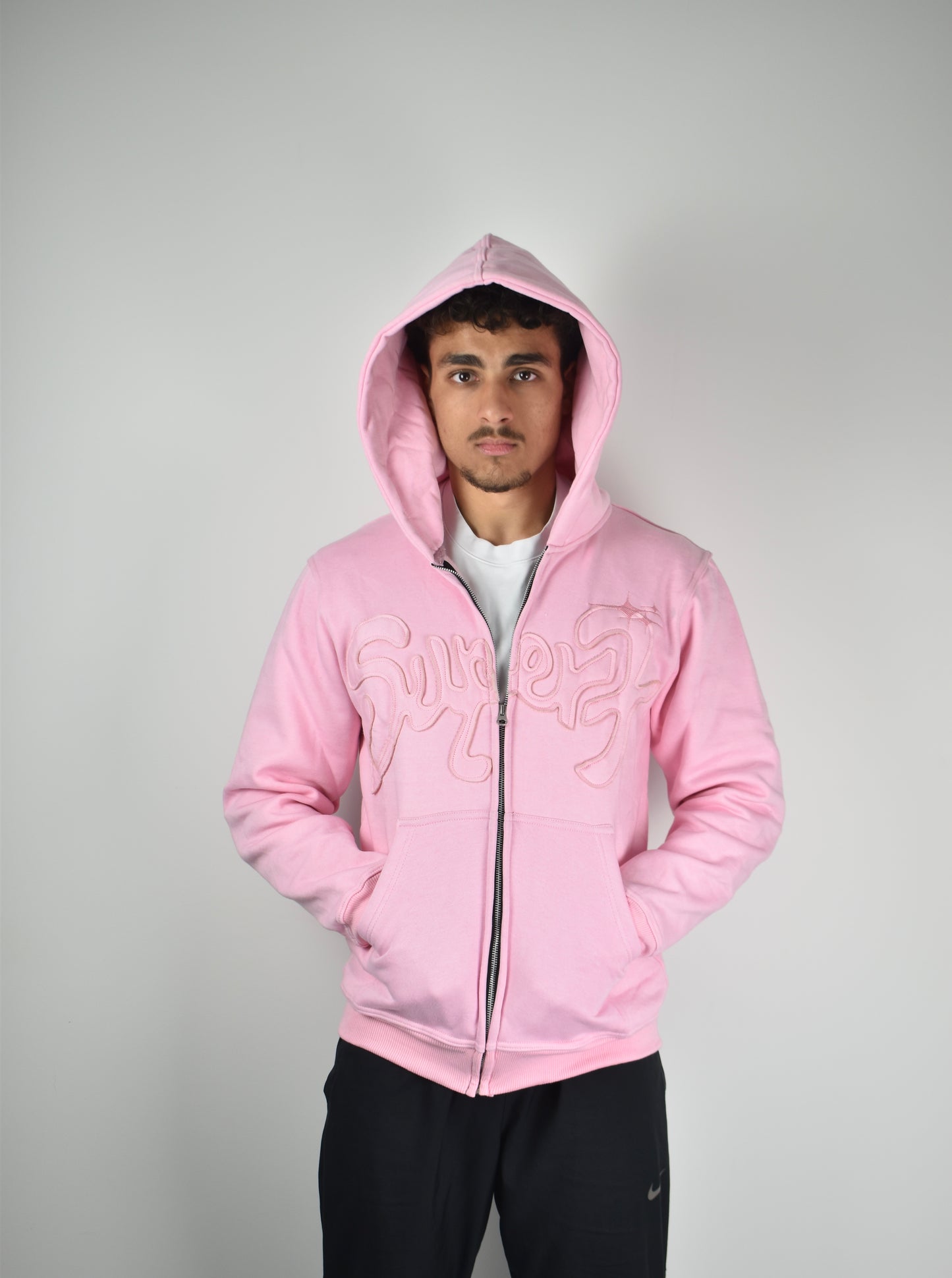 GILET "AMBITION" ROSE A ZIP - BRODERIE